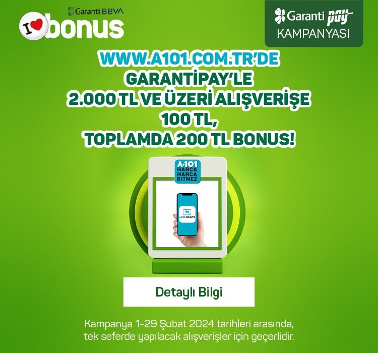 www.a101.com.tr’de 200 TL’ye varan bonus!