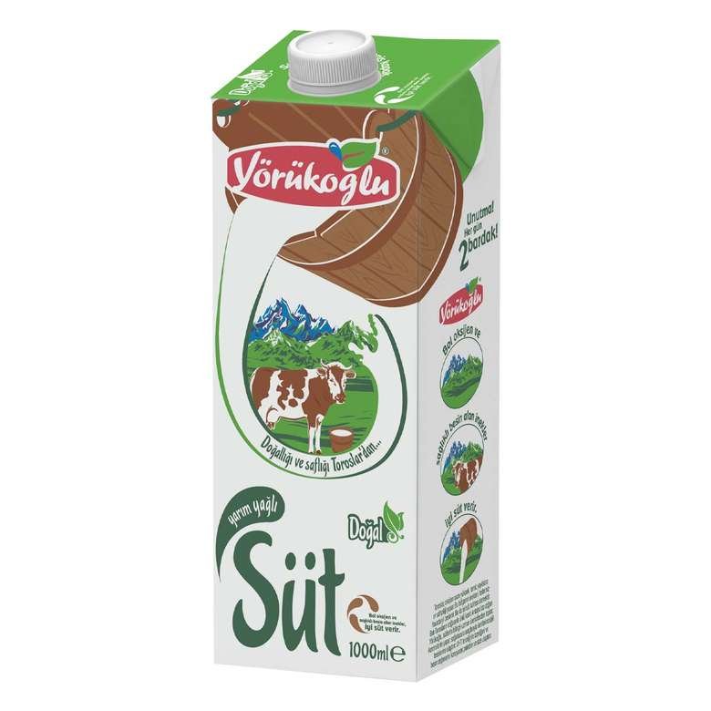 Yörükoğlu Yarım Yağlı Süt (En az %1,5 Yağlı) 1 L