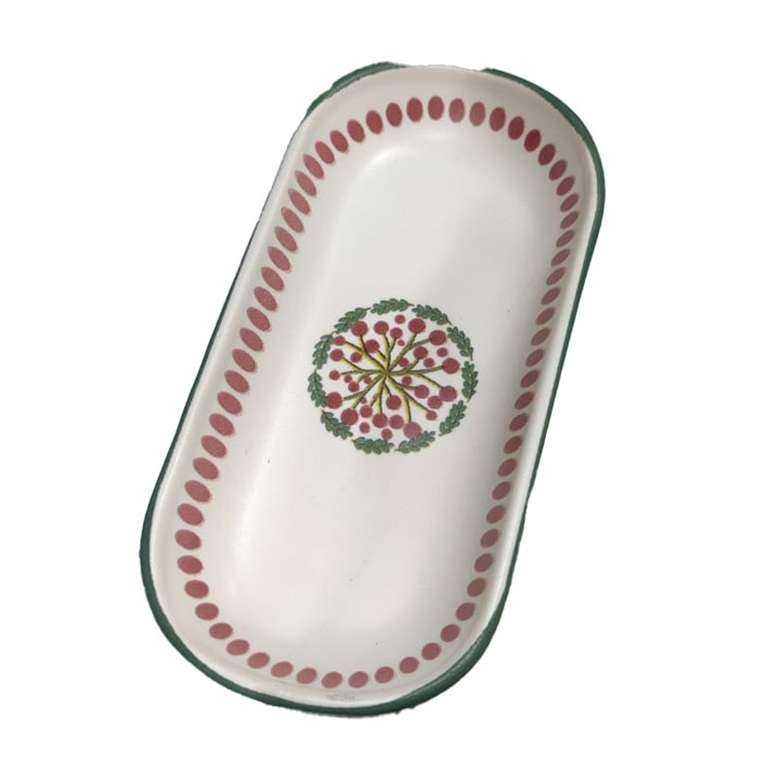Keramika Desenli Kayık Tabak 16 cm Yeşil Kırmızı