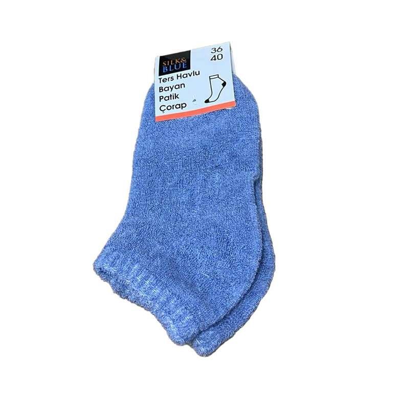 Silk & Blue Ters Havlu Kadın Patik Çorap Mavi